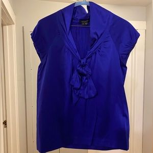 Theory silk neck tie short sleeve top / blouse
